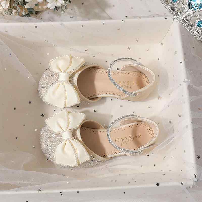 Formal Shoes - サンダル 女の子 つま先保護 プリンセスシューズ 春夏 キッズ フェイクレザー クリスタル 多用途 通気性 マジックテープ