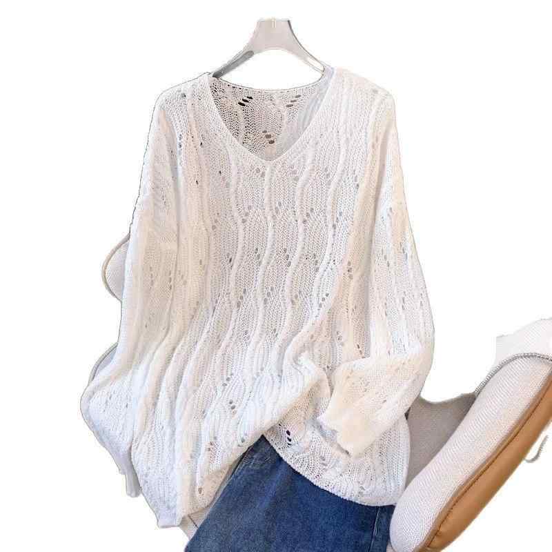 No Sleeve Knit - ニット レディース 春夏 ミドル丈 薄手 Vネック 長袖 ゆったり デザイン 鉤編み 透かし編み メッシュ レイヤード 羽織り カジュアル ビッグシルエット トップス