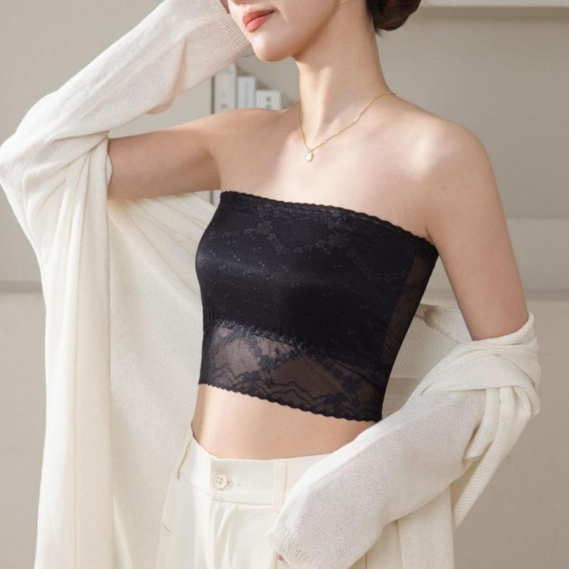 ・素材: レース・主な素材: 錦綸・カテゴリ: チューブトップ・機能: 美背、透け防止・着丈: ウエスト丈・カラー展開: ブラック、ホワイト・サイズ展開: フリーサイズ・対象年齢: 18～40歳・スタイル: ベストタイプ・テイスト: ガーリー・モールドカップタイプ: 超薄型・カップタイプ: フルカップ