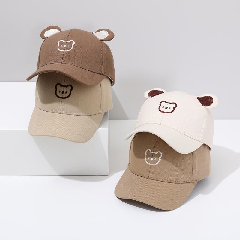 キャップ ベビー 男の子 女の子 野球帽 かわいい クマデザイン 幼児向け UVカット 日よけ 薄手 速乾 コットンブレンド 刺繍 春夏 カジュアルスタイル