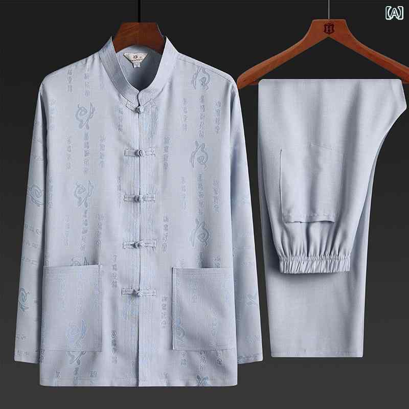 Other - チャイナ服 メンズ 長袖 綿麻 刺繍 セットアップ 中高年向け 中国風 上品 紳士服 リラックスウェア カジュアルシーン 快適 多機能ポケット イージーケア仕様