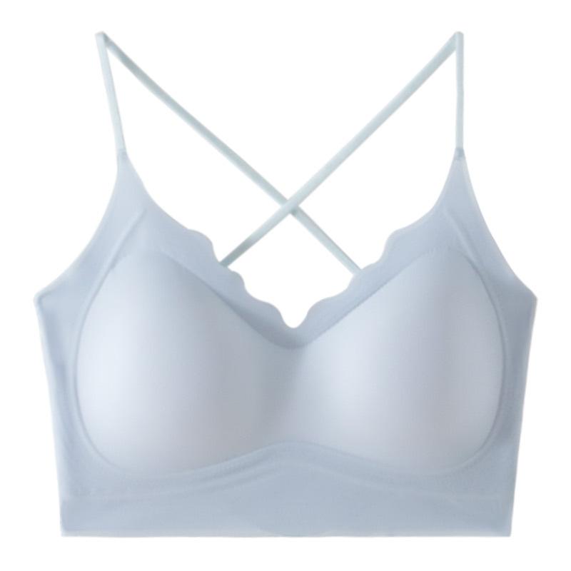 ブラトップ レディース 夏 接触冷感 ノンワイヤー シームレス 細ストラップ 美背 ボリュームアップ クロスデザイン タンクトップ型