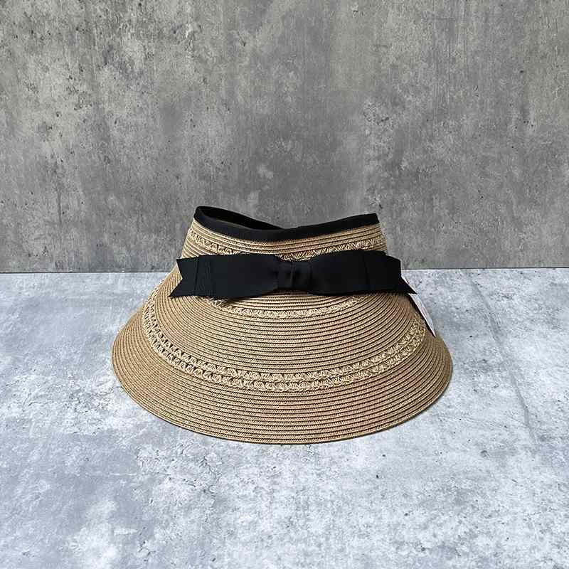 For Women - サンバイザー レディース 春夏 つば広 紫外線対策 麦わら帽子 ペーパーストロー 透かし編み リボン 折りたたみ 日よけ 通気性 カジュアル お出かけ レジャー 旅行