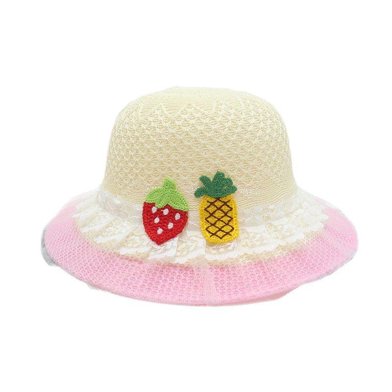 帽子 女の子 キッズ ベビー 夏 イチゴ柄 ストロー素材 つば広ハット 紫外線対策 通気性 かわいい プリンセススタイル アウトドア レジャー リゾート 日差し除け ビーチウェア 子供用