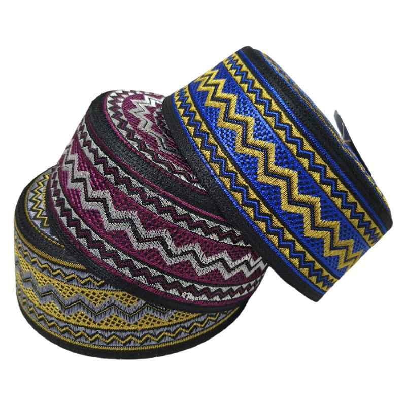 Hat - 帽子 メンズ フラットトップハット 民族調刺繍 フェルト生地 通気性抜群 日差し対策 快適フィット カジュアルスタイル カラフル色展開 オールシーズン対応 ファッション雑貨