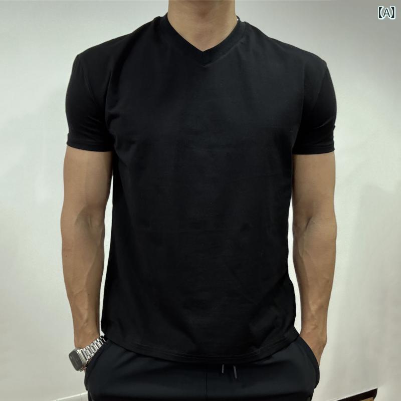 ・カテゴリ: Tシャツ・柄: 無地・対象年齢: 成人・対象性別: 男性・スタイル: スポーツカジュアル・ネックライン: Vネック・袖丈: 半袖・主な素材: 綿95%・カラー展開: ブラック, ホワイト, ライトグレー・サイズ展開: M, L, XL, XXL