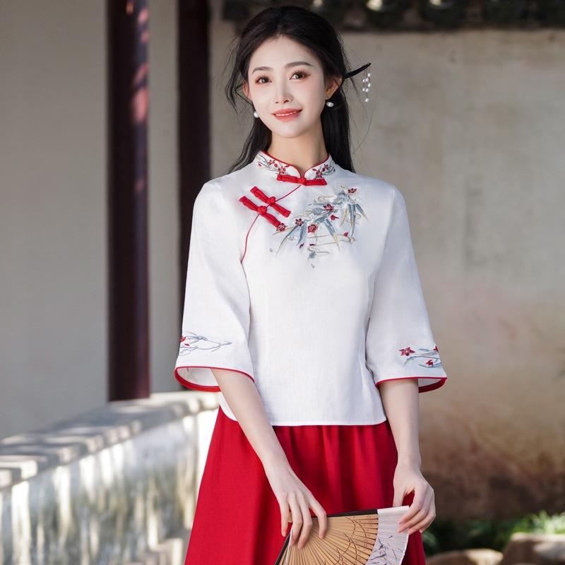 セットアップ レディース 改良チャイナ服 漢服風 民族風 立ち襟 飾りボタン トップス スカートセット 学生向け 文化祭 学園祭 発表会 イベント衣装