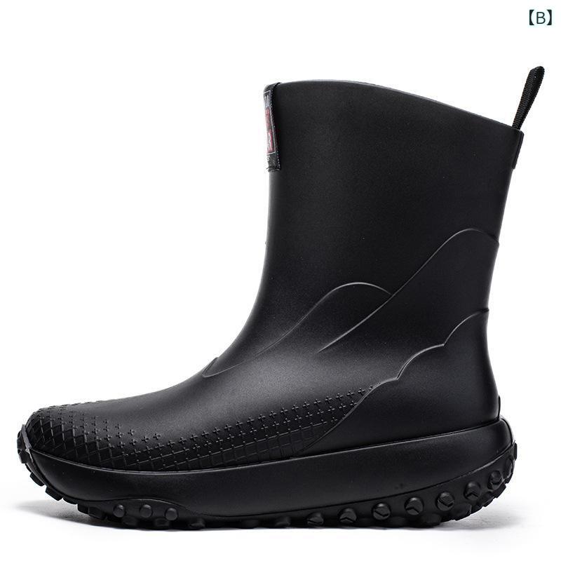 Botas de lluvia para hombres de tamaño mediano resistente al agua deslizante ligero resistente al desgaste sencillo casual elegante exterior PVC material — vista 3
