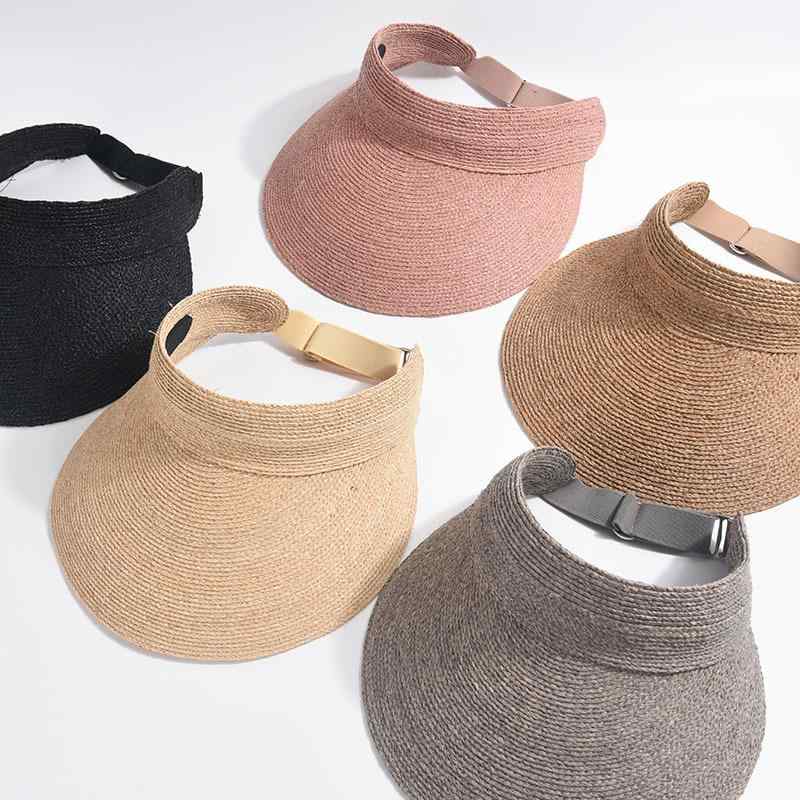 For Women - サンバイザー レディース 高級感 染色 細ラフィア素材 夏 UVカット 日よけ ポニーテール対応 ゆったりサイズ サイズ調節可能 折りたたみ つば広
