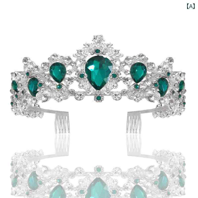 bloomelierのヘアアクセサリー レディース クラウン ティアラ ヘッドドレス 結婚式 ブライダル 発表会 パーティー 櫛付き グリーンジルコニア クリスタル 電気メッキ加工 シルバー｜アングル2