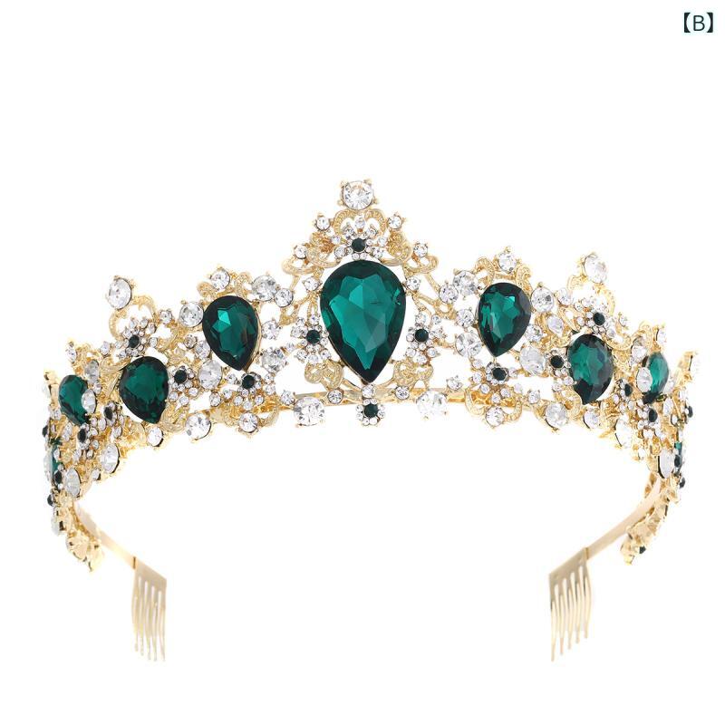 bloomelierのヘアアクセサリー レディース クラウン ティアラ ヘッドドレス 結婚式 ブライダル 発表会 パーティー 櫛付き グリーンジルコニア クリスタル 電気メッキ加工 シルバー｜アングル3