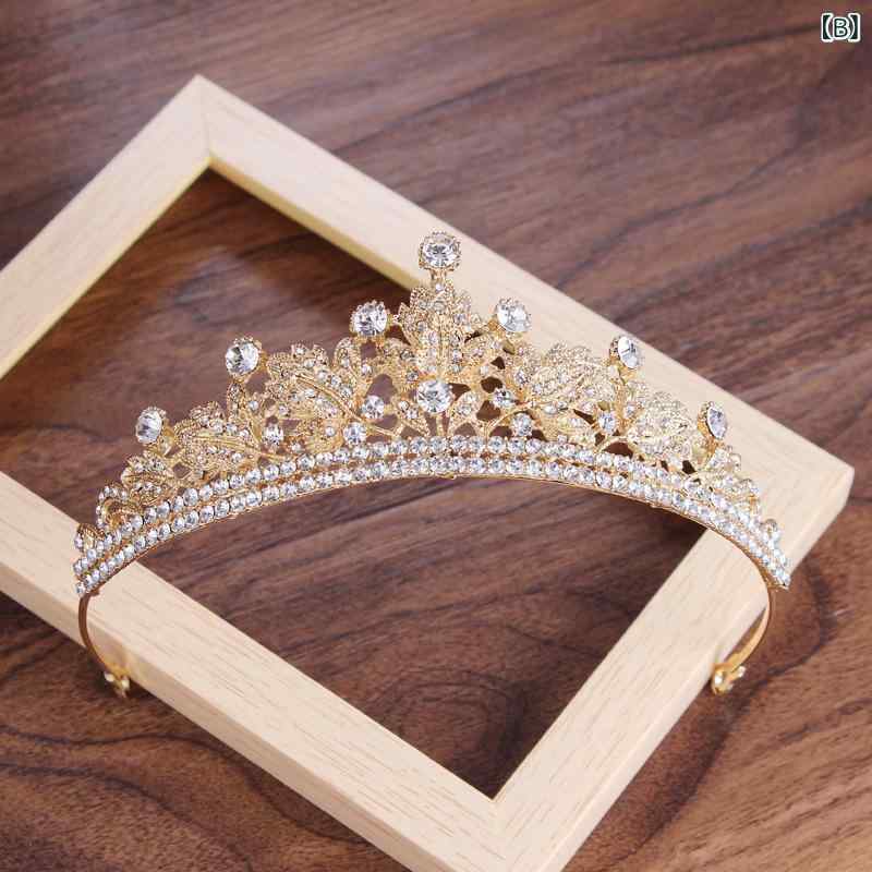 ヘッドアクセサリー レディース ウェディング ブライダル 結婚式 ミニクラウン ティアラ カチューシャ リーフモチーフ ラインストーン装飾 合金製 韓国デザイン シンプル 高級感 シルバー ゴールド 春夏 2