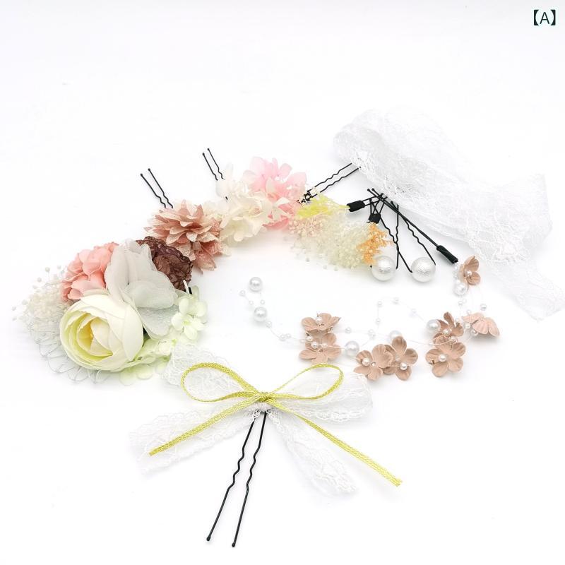 ヘアアクセサリー レディース ロリータ ドライフラワー レース パール ヘアピン ヘ...