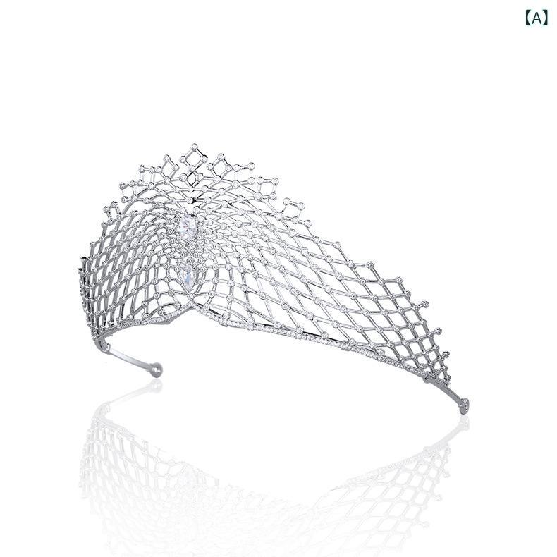 bloomelierのヘッドアクセサリー レディース 高級感 欧米スタイル 結婚式 ブライダル 花嫁 ジルコニア クラウン ティアラ 髪飾り ウェディングドレス 豪華 銅製 電気メッキ加工｜アングル2