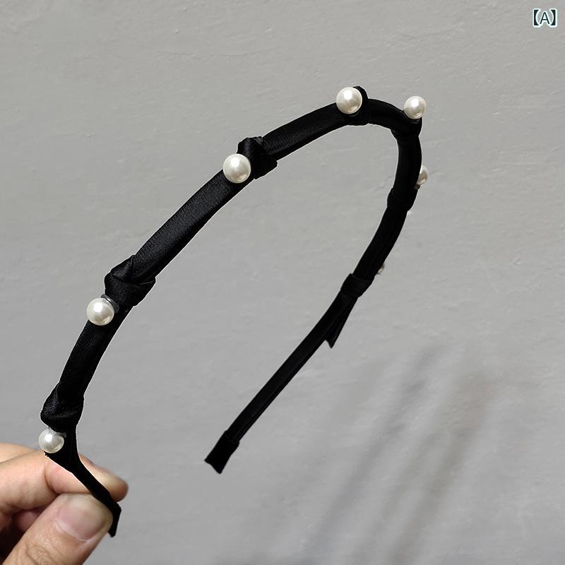 ヘアアクセサリー レディース カチューシャ ヘッドバンド ブラック 細め パール リ...