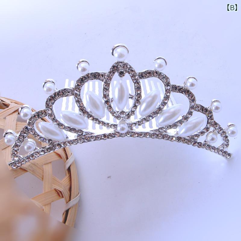 ヘアアクセサリー 女の子 発表会 結婚式 お誕生日 パーティー ステージ 記念日 クラウン コーム ティアラ ホワイトパール ジルコニア フラワーモチーフ 電気メッキ加工 3