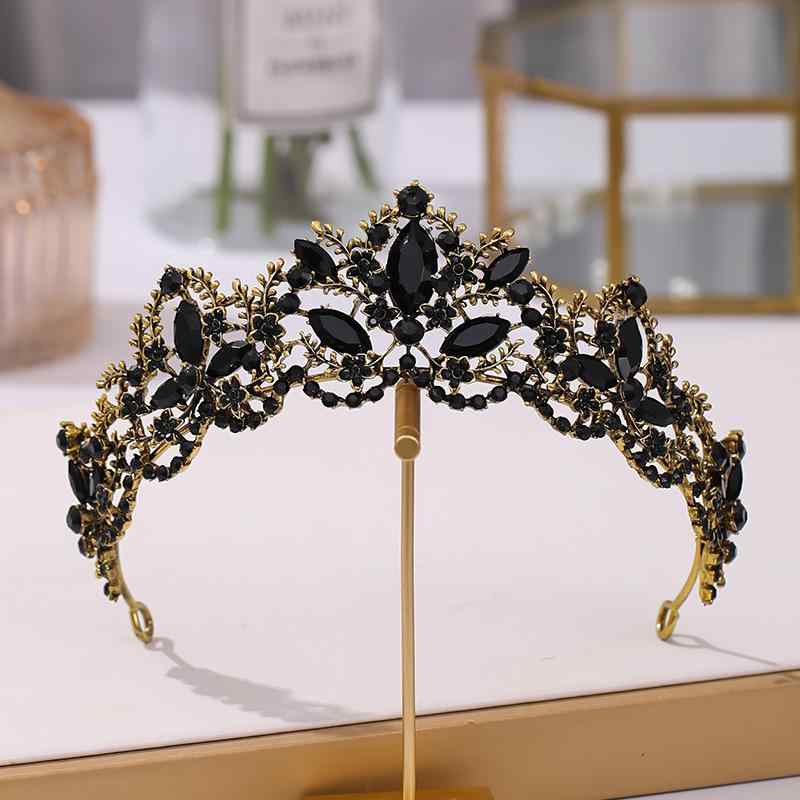 樂天商城 - ヘッドドレス レディース バロック ブライダル クラウン ティアラ レトロ ブラックジルコニア 結婚式 披露宴 パーティー イブニングドレス 電気メッキ加工 合金 欧米