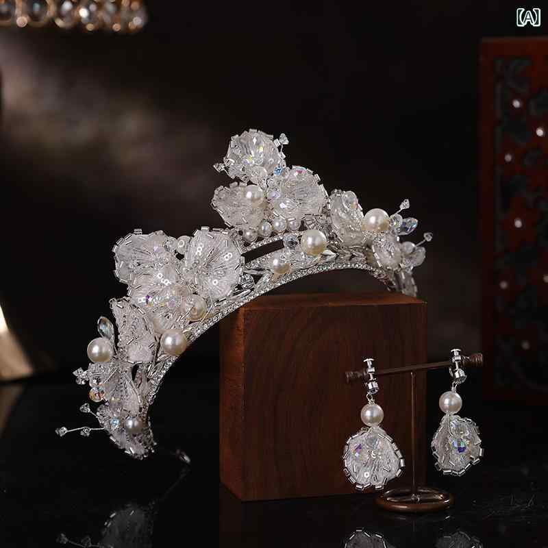 bloomelierのヘッドドレス レディース ラインストーン ティアラ ウェディング ブライダル 結婚式 披露宴 フラワー 花嫁 撮影 フォトウェディング 誕生日会 パーティー バロック調 エレガント 電気メッキ加工 シルバー 春夏｜アングル2