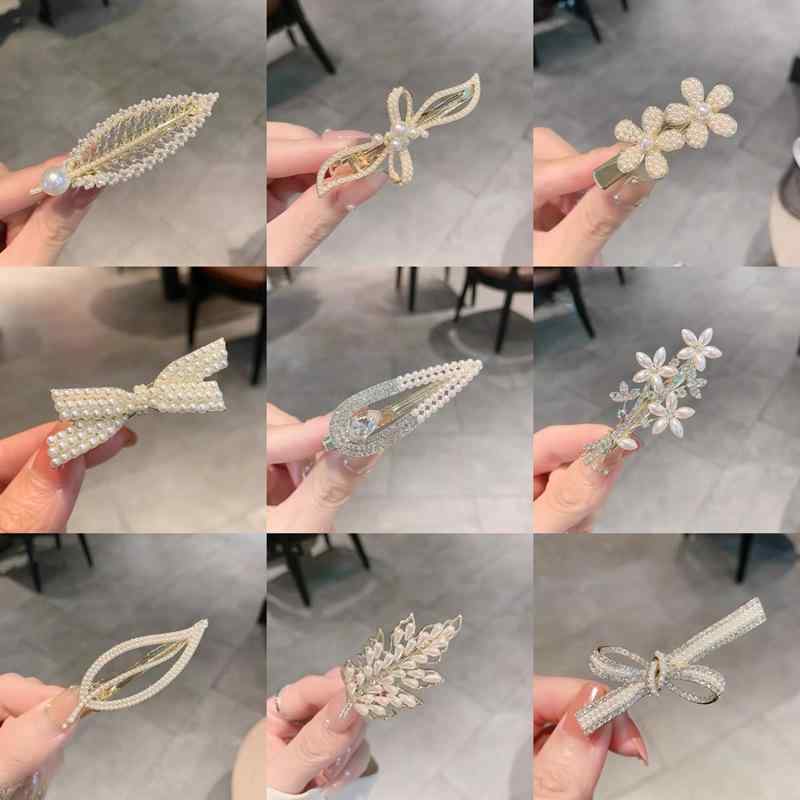 ヘアアクセサリー レディース パール ジルコニア リーフモチーフ くちばしクリップ 前髪 サイド まとめ髪 髪飾り