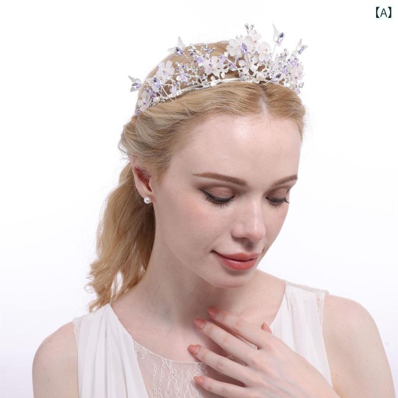 bloomelierのヘアアクセサリー レディース 合金製 春夏 レトロ ブライダルクラウン 欧米風 アンティーク調 電気メッキ加工 ハンドメイド 花冠 ウェディングヘッドドレス｜アングル2