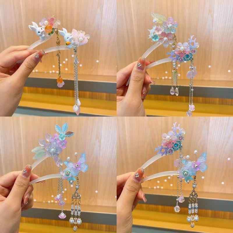 ヘアアクセサリー 子供 女の子 簪 差し櫛 中華風 漢服風 フルーツ 花 蝶々 うさぎ ...