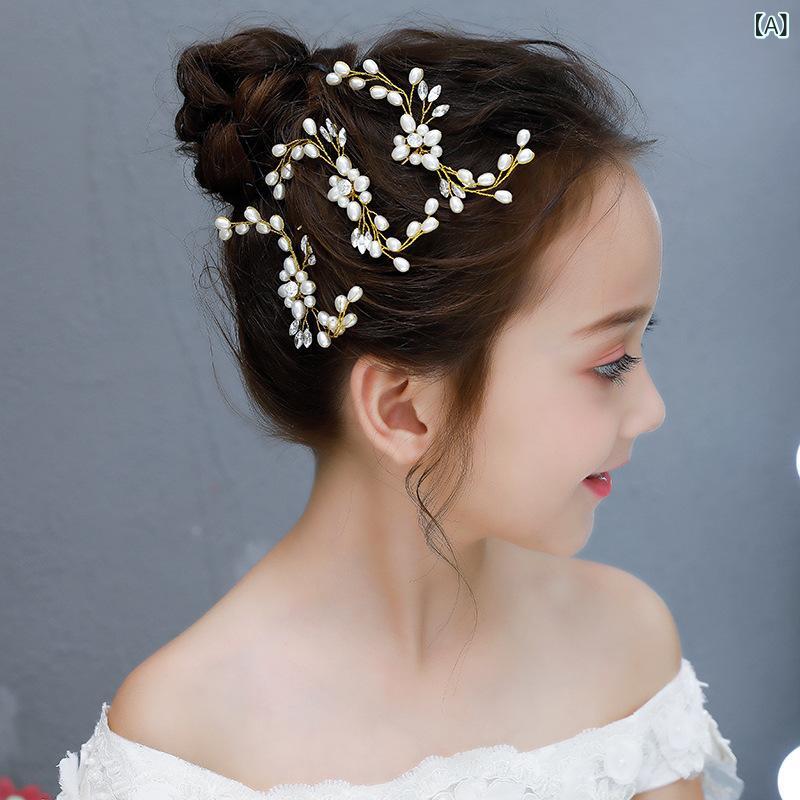 ヘアアクセサリー 女の子 韓国デザイン 手作り パール クリスタル ラインストーン Uピン ヘアスティック 結婚式 発表会 パーティー 七五三 上品 華やか 髪飾り