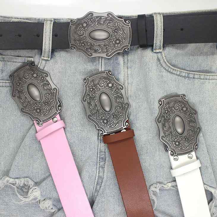 Other - ベルト レディース トレンド 中国風 レトロ 彫刻デザイン フェイクレザー ワイドバックル スナップボタン 合金 カジュアル 着回し 春夏 ジーンズ オールインワン