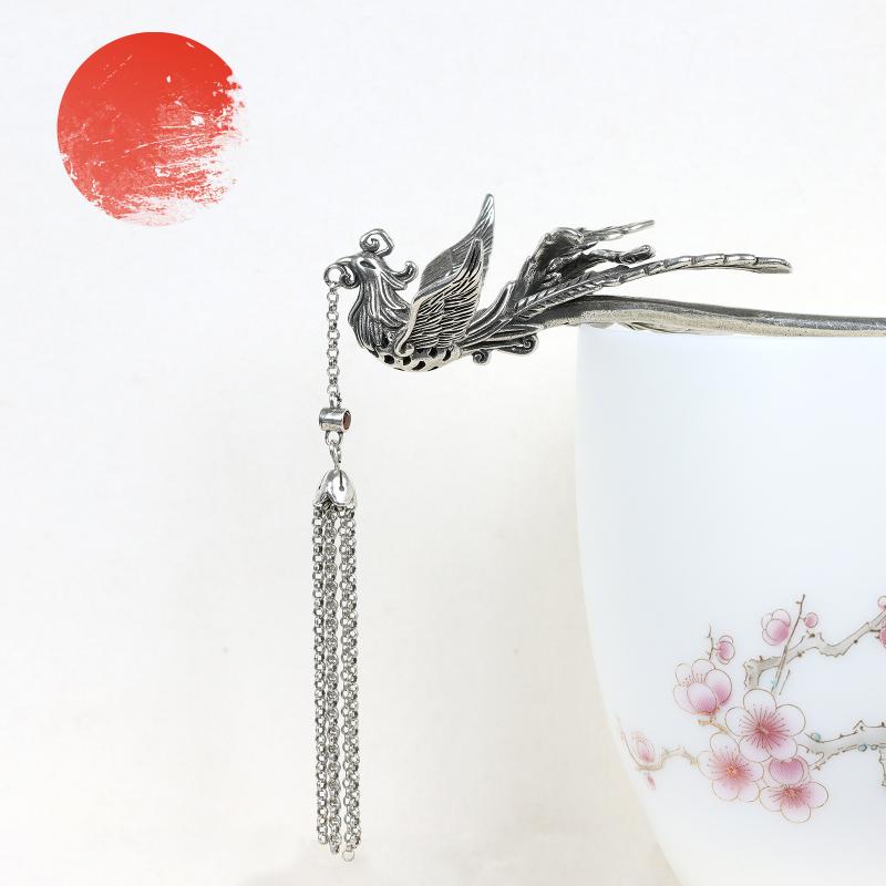 Other - 簪 レディース 中華風 鳳凰デザイン レトロ古典調 一本かんざし タッセル付き 漢服 和装小物 髪飾り 華やか イベント 普段使い 真鍮製 電気メッキ加工 シルバーカラー