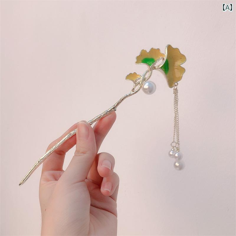頭飾 レディース 柿モチーフ 縁起物 かんざし タッセル飾り ヘアアクセサリー レトロモダン 新中華風 漢服 チャイナドレス お団子ヘア ..
