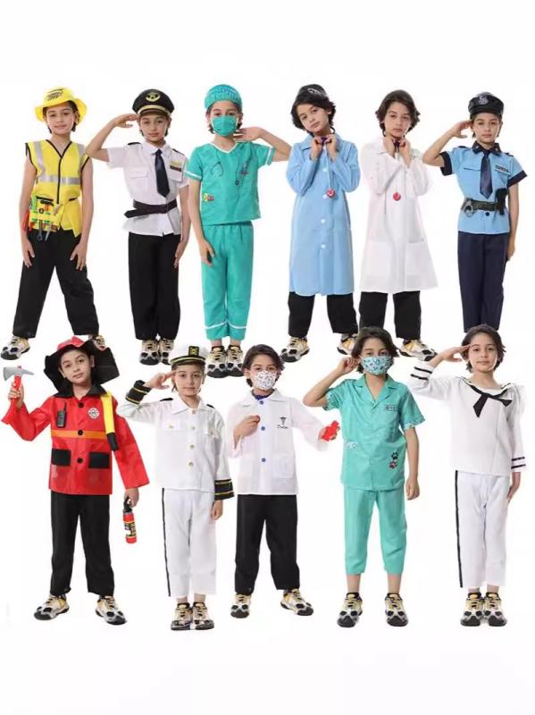 コスチューム キッズ ハロウィン イベント パーティー 職業体験 演劇 警察官 消防士 弁護士 医者 看護師 整備士 迷彩服 仮装 変身 なりきり 衣装 ユニフォーム