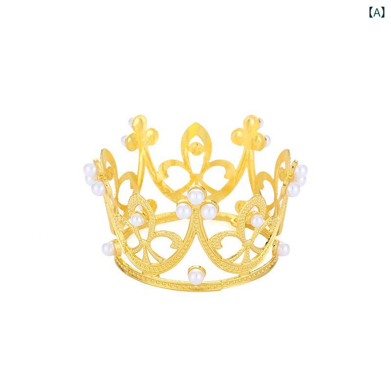 ヘッドドレス 女の子 合金製 フラワーモチーフ ゴールド装飾 ハンドメイド ミニクラウン ホワイトクリスタル 発表会 結婚式 パーティー イベント 記念日 髪飾り フォーマルシーン 2