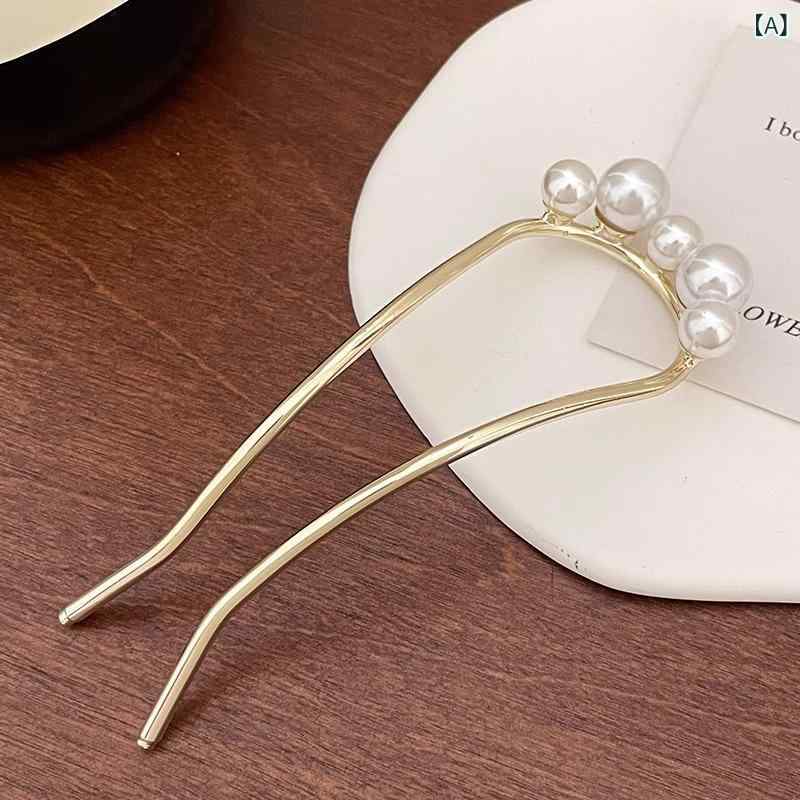 ヘアアクセサリー レディース U字型 パール かんざし ヘアコーム まとめ髪 お団子...