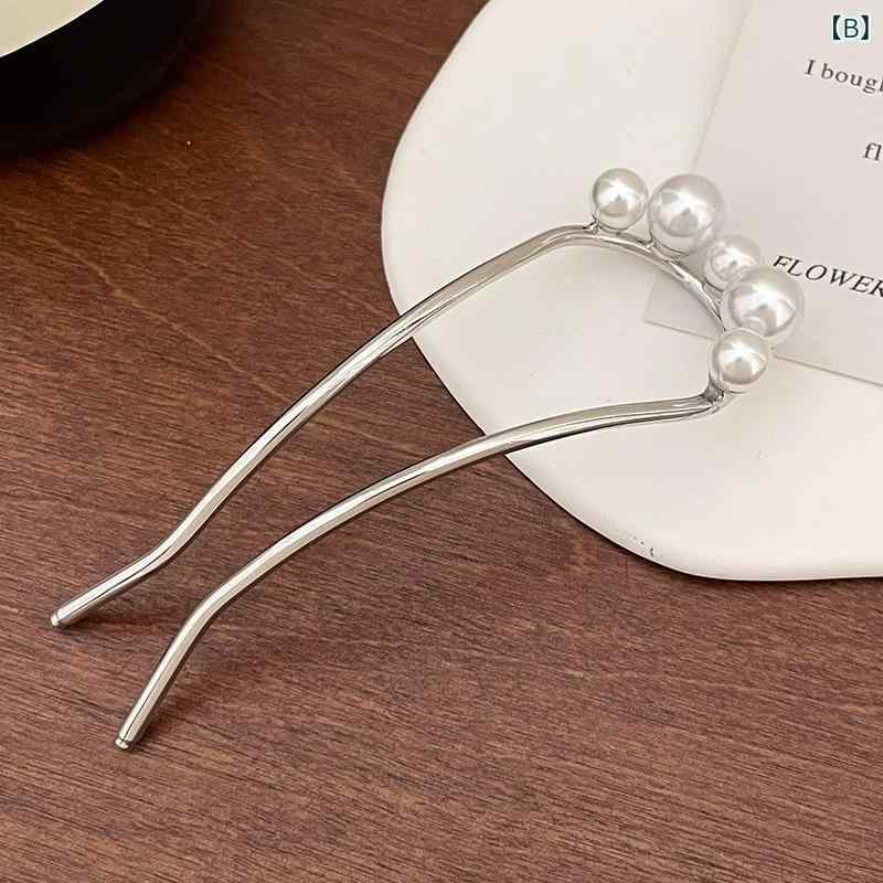 ヘアアクセサリー レディース U字型 パール かんざし ヘアコーム まとめ髪 お団子...