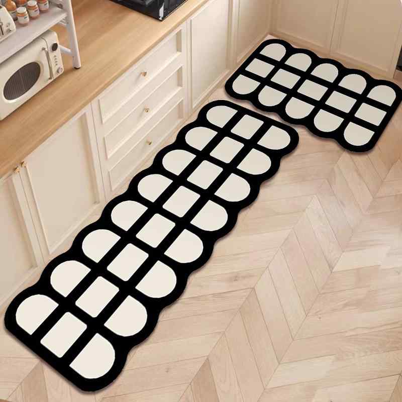 Door Mats - キッチンマット 高級感 吸水性 汚れ防止 お手入れ簡単 滑り止め加工 珪藻土 ソフトタイプ 洗える プリント ストライプ 無地 幾何学模様 リビング 玄関 バスルーム