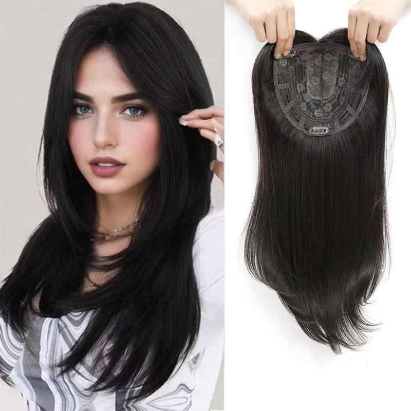 Rakuten - ヘアピース レディース 頭頂部用 白髪隠し クリップ式 ストレート 高温繊維 人工毛 自然なつむじカバー ボリュームアップ 簡単装着