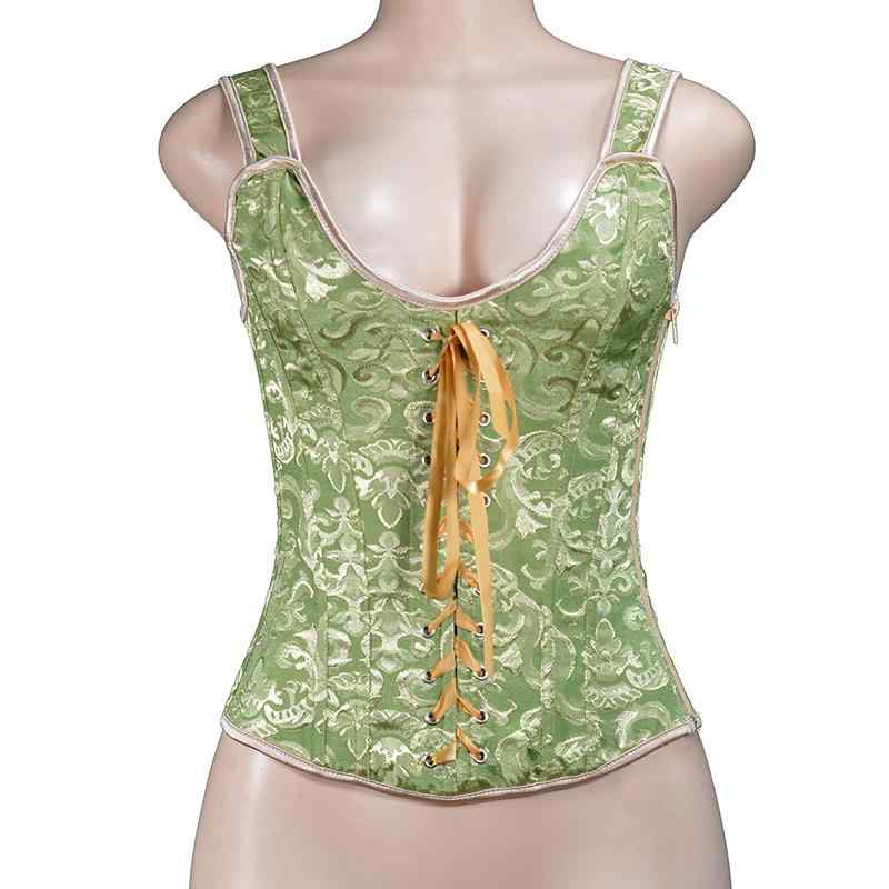 Body Suit - トップス レディース 宮廷風 ヨーロピアンテイスト ジャカード織り 編み上げ ウエストシェイプ バストアップ コルセット ビスチェ ボディメイク ベスト