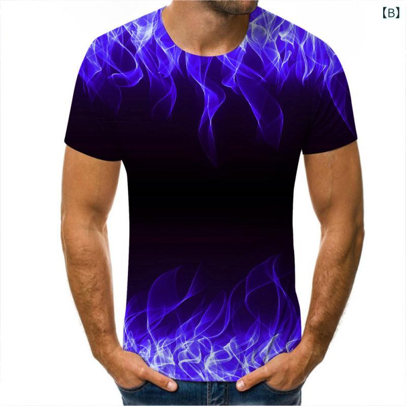 Tシャツ メンズ グラフィックアート グラデーションカラー 3Dデジタルプリント クルーネック 半袖 ルーズフィット カジュアル 通気性 防シワ ポリエステル素材 3