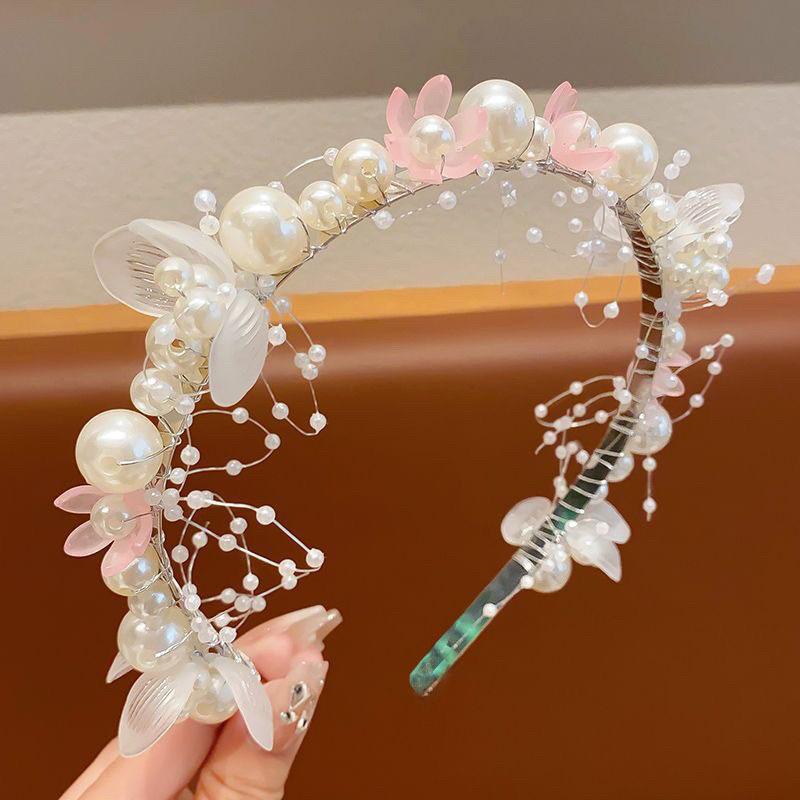 Rakuten - ヘアアクセサリー キッズ 女の子 花冠 カチューシャ 王冠 ピンク イミテーションパール かわいい 華やか 誕生日 発表会 結婚式 プリンセス フラワーガール 春