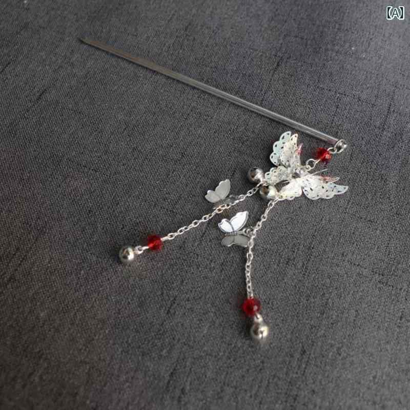 Accessories Supplies - ヘアアクセサリー レディース 中華風 蝶モチーフ 鈴飾り 金属製 フリンジ 揺れるかんざし アップヘア 髪飾り 個性的 上品 漢服スタイル 夏