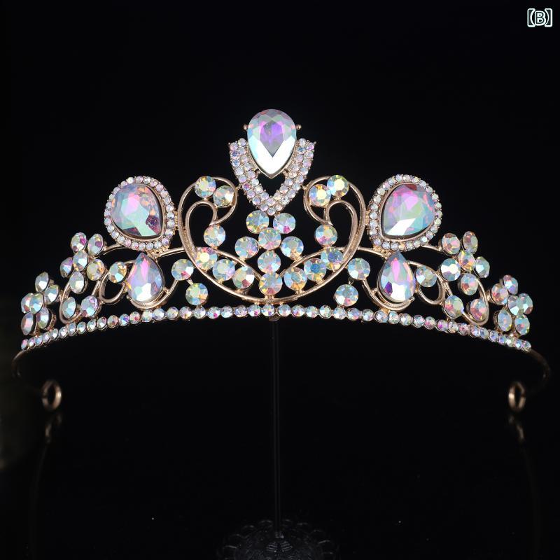 bloomelierのヘッドドレス レディース クラウン 合金製 豪華 エレガント 宝石 ジルコニア装飾 輝く電気メッキ加工 上品な髪飾り 夏 ブライダル イベント用｜アングル3