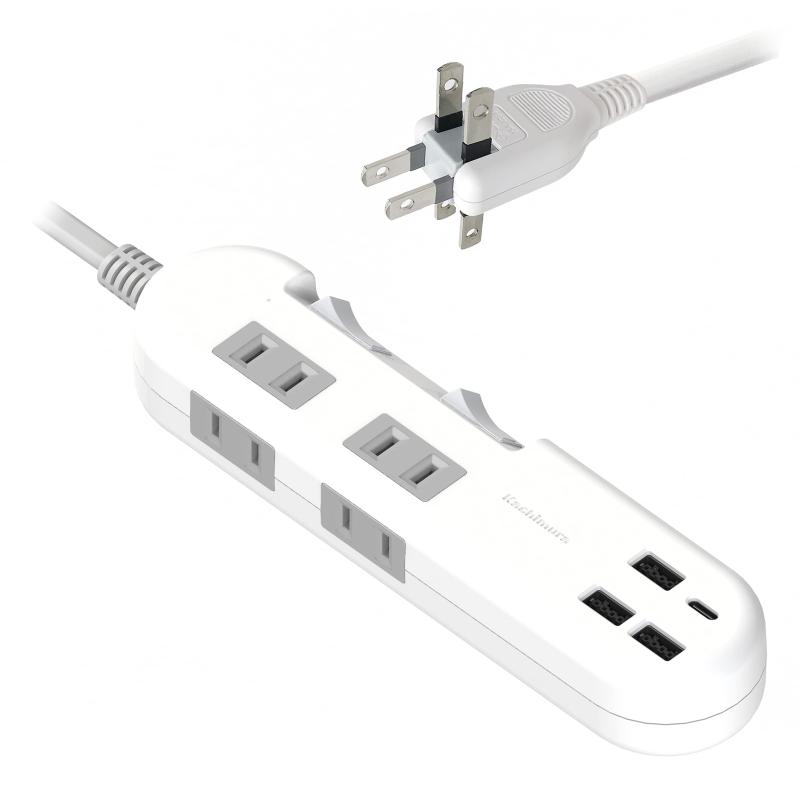 カシムラ 国内/海外で使用できる100〜240V入力対応 USB-C/USB-A 3ポート合計48W ACコンセント4口 オン/オフスイッチ付き 電源タップ NAC-022