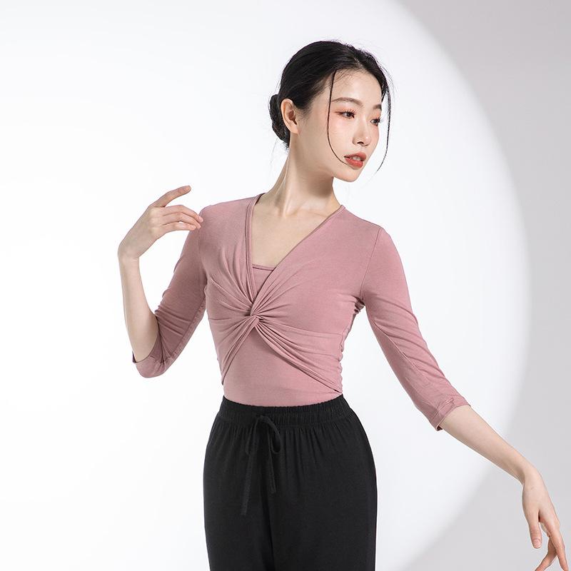 Pants - ダンス衣装 レディース レッスン 舞台 2点セット 長袖 トップス キャミソール モダンダンス バレエ ラテン ベリーダンス 練習着 形体ウェア スリム モダール 無地 オールシーズン 黄 黒 ピンク