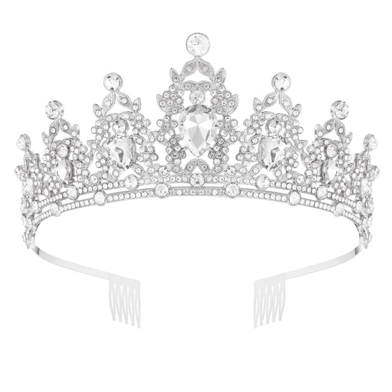 王冠 レディース クリスタル ラインストーン フルデコ 花嫁 ティアラ ヘッドドレス ヘアアクセサリー クラシック 女王 高級感 銀 合金 電気メッキ加工 結婚式 パーティー 舞踏会 誕生日
