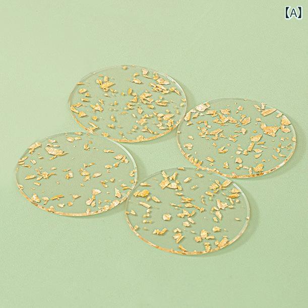 コースター アクリル 金箔 銀箔 花柄 丸型 六角形 不規則 断熱 おしゃれ 高級感 コップ置き カップマット テーブルプロテクター コーヒー 紅茶 ティーカップ ダイニング インテリア 雑貨 華やか