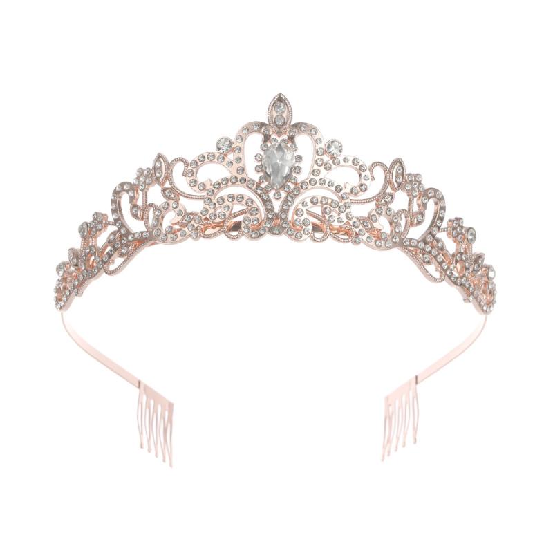 ウェディング ティアラ レディース プリンセス クラウン 高級感 花嫁 ヘッドアクセサリー 合金 白水晶 電気メッキ加工 結婚式 誕生日 シルバー ゴールド ローズゴールド