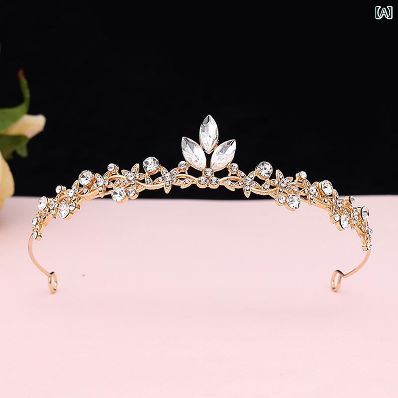 bloomelierのヘアアクセサリー レディース キッズ 王冠 プリンセス ティアラ 花嫁 ウェディング 結婚式 ヘッドバンド シンプル レトロ 合金 白水晶 電気メッキ加工｜アングル2