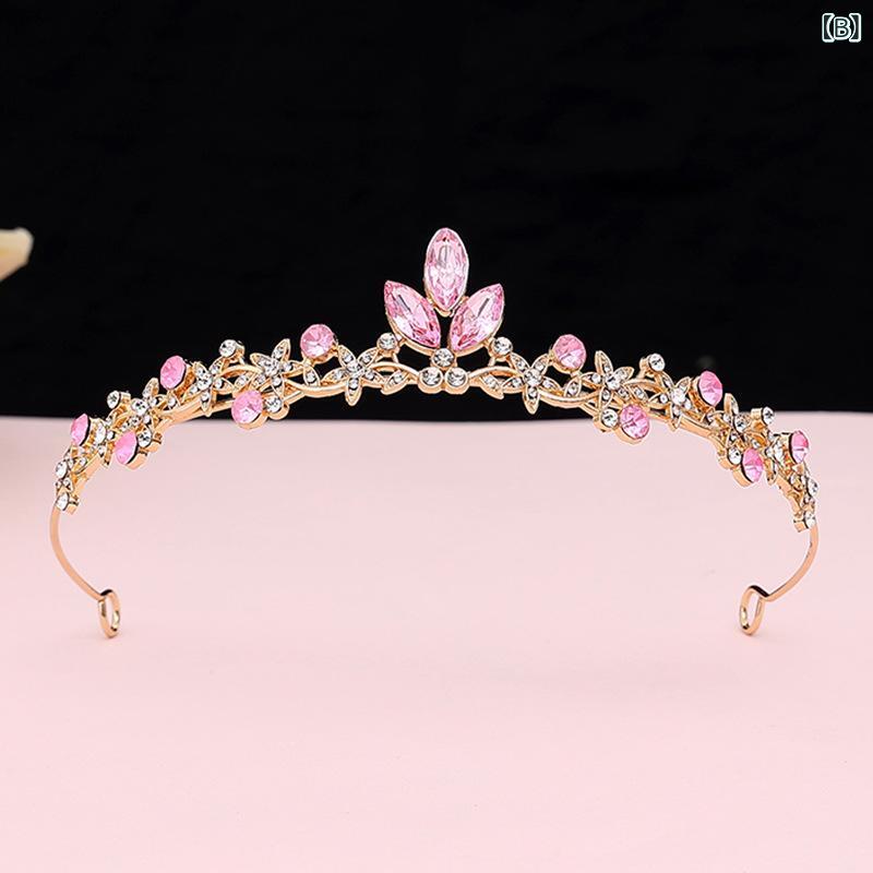 bloomelierのヘアアクセサリー レディース キッズ 王冠 プリンセス ティアラ 花嫁 ウェディング 結婚式 ヘッドバンド シンプル レトロ 合金 白水晶 電気メッキ加工｜アングル3