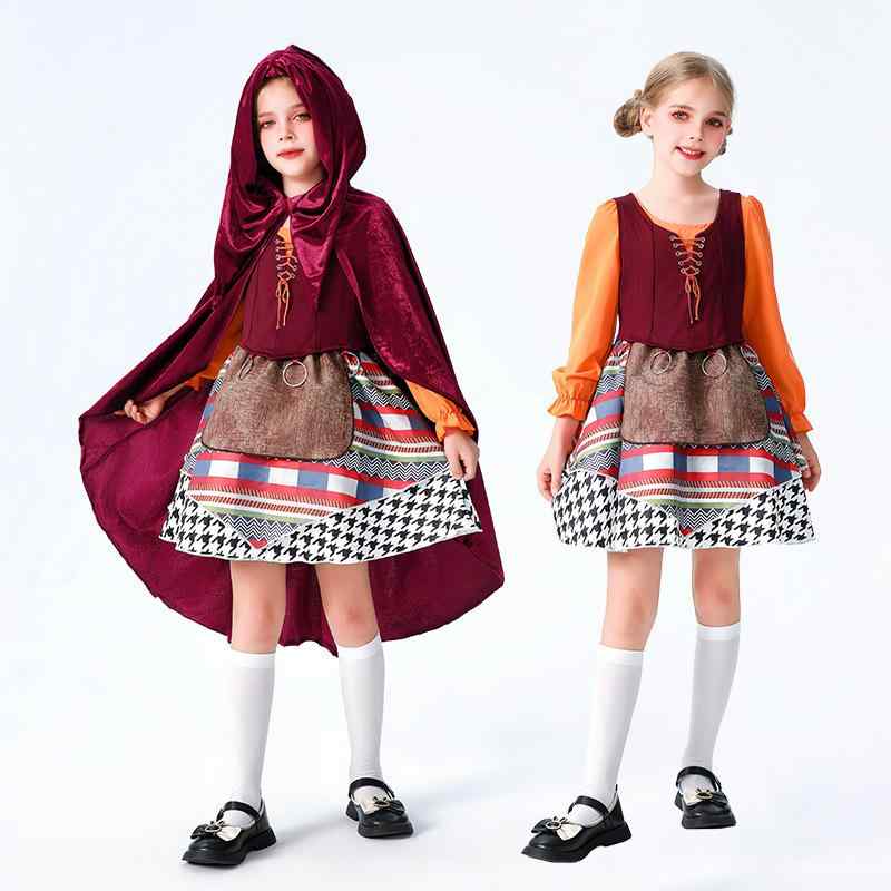 Una Pieza Niñas Halloween Bruja Cosplay Medieval Renacimiento Escenario Traje Estampado a Cuadros Cambio Princesa Lindo Poliéster Estilo Occidental