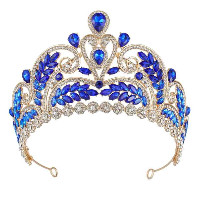 ティアラ レディース バロック ウェディング クラウン 水晶 豪華 大型 ステージ クイーン プリンセス 誕生日 結婚式 高級感 合金 ゴールドメッキ 金 白水晶 赤 緑 紫