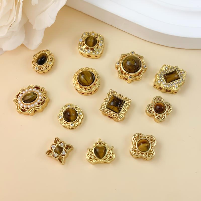 ビーズパーツ レディース タイガーアイ 金メッキ DIY アクセサリー 楕円形 丸形 方形 星形 四つ葉クローバー ハート形 クラウン形 菱形 フラワーエッジ レトロパール 高級感 シンプル 色落ち防止 夏 通勤 OL ファッション 小型 bloomelier-10273430 bloomelier パッケージ画像